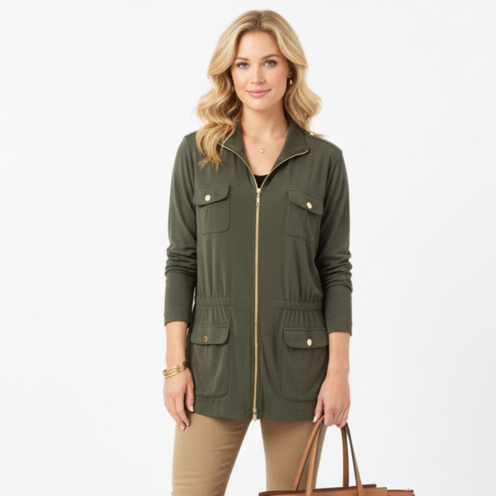 Chico’s Army Green Zip Up Zappa Long Sleeve Utility Jacket‎ XL